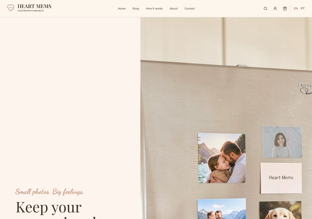 Página inicial da Heart Mems com ímãs personalizados de fotografias